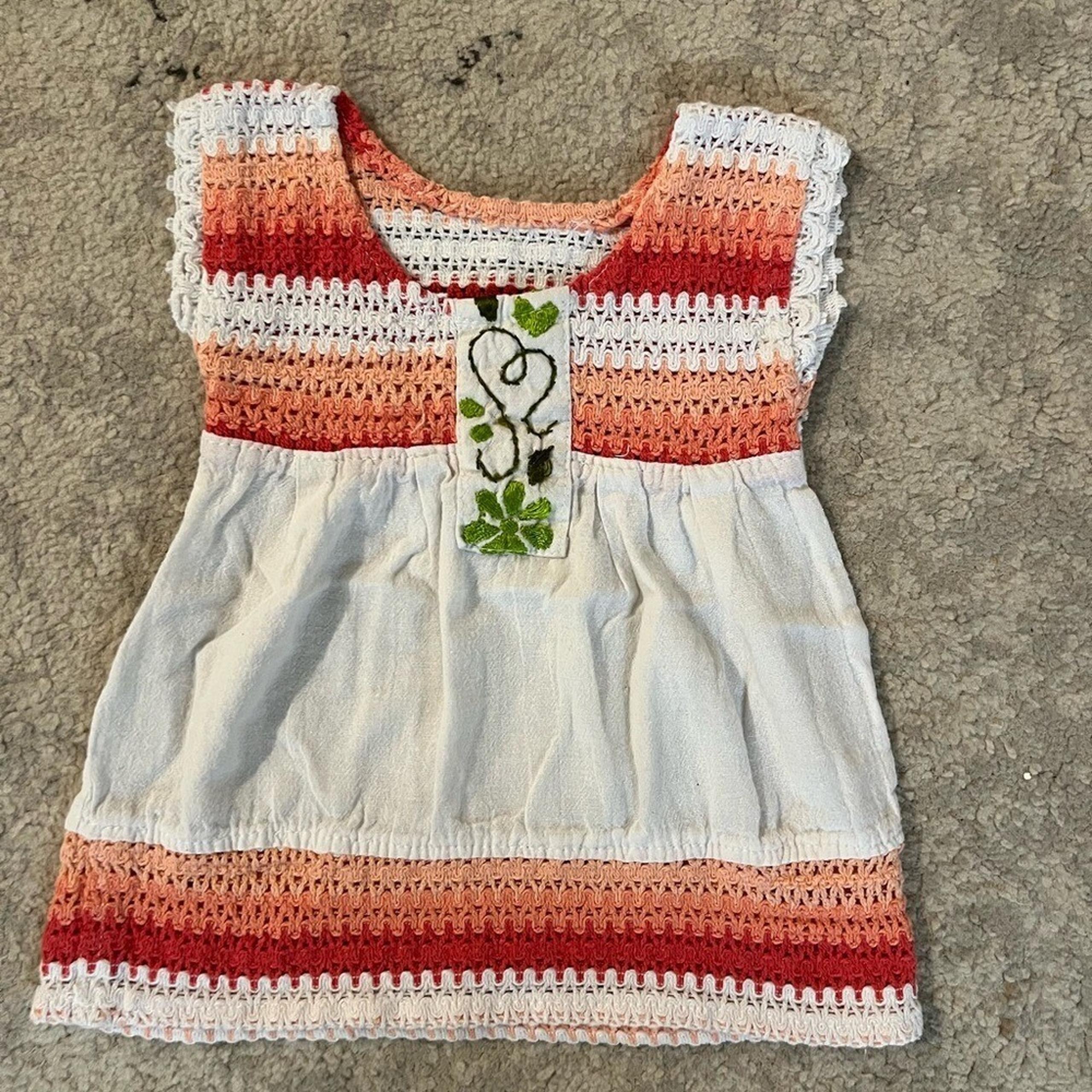 Handmade Crochet Kids Top - Red and White size 3-4