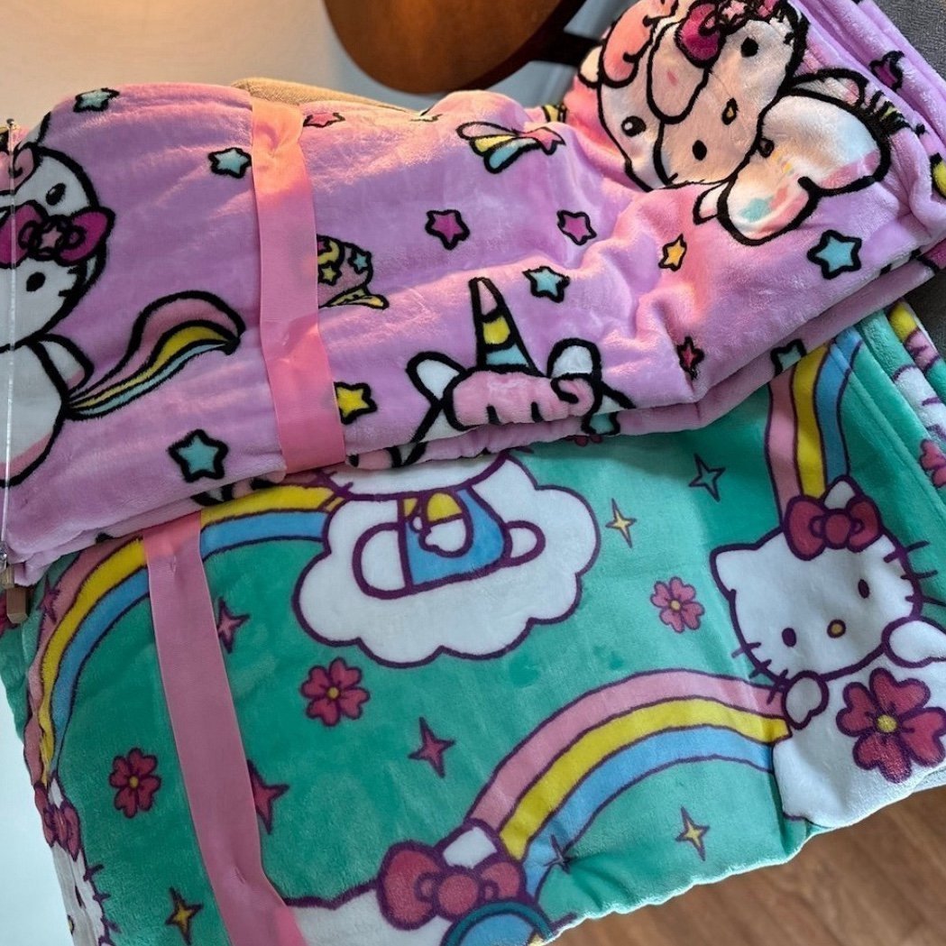 Hello kitty unicorn and teal rainbow blankets