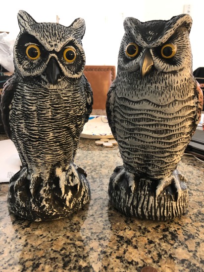 2 Pack Fake Horned Owl Bird Scarecrow Decoy, Plastic Deterrents, Halloween