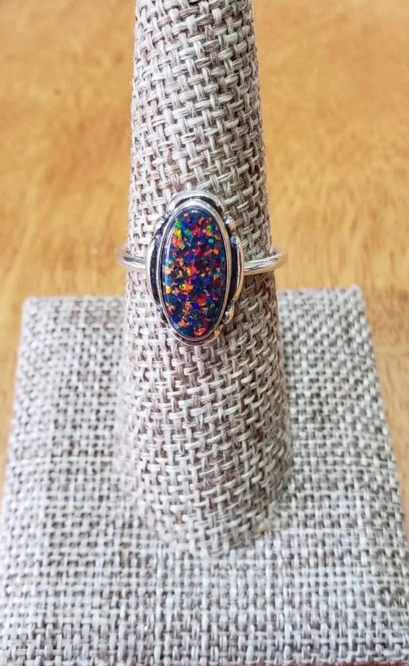 Black Fire Opal Silver Statement Ring