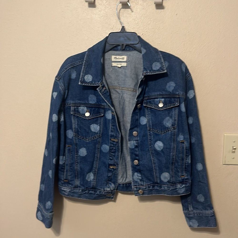Madewell Polka Dot Boxy Crop Jean Denim Jacket Size Small