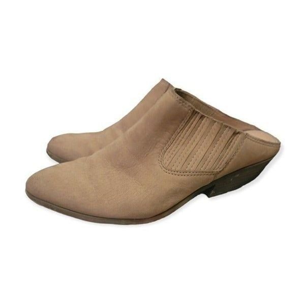 Frye Rowen Gore Womens 6.5 M Tan Suede Mules Pointed Toe Stacked Heel
