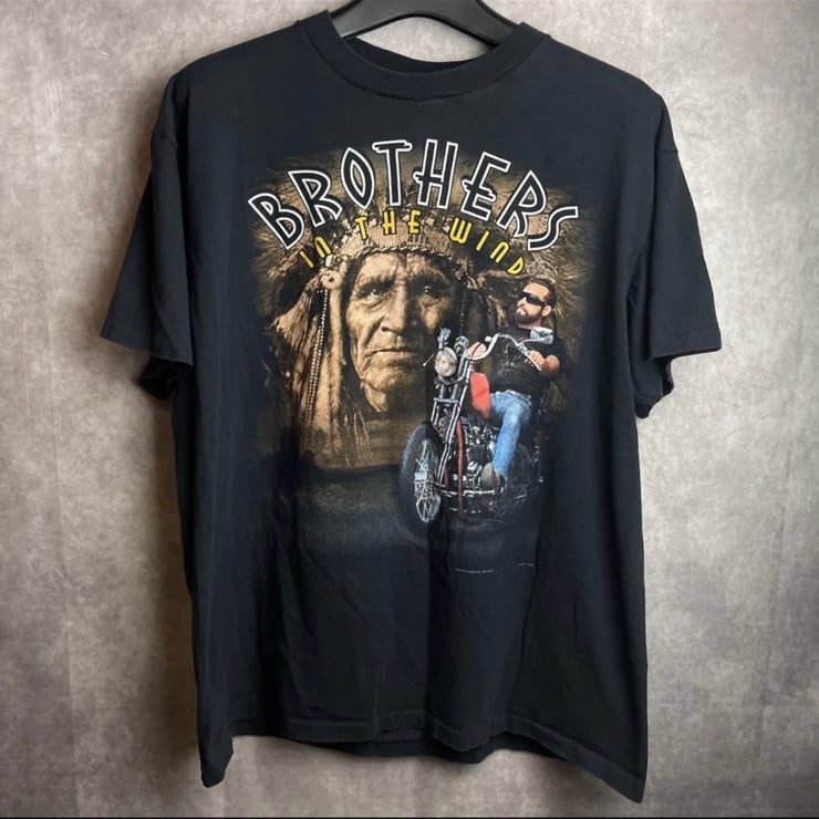Vintage 3D Emblem Brothers In The Wind Biker Native American T-Shirt Size XL USA