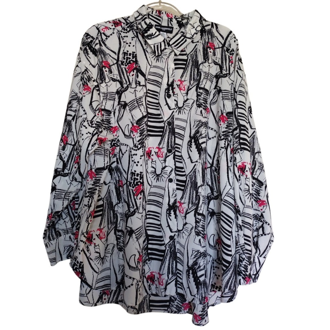 Karl Lagerfeld Button Up Shirt Women 2XL Multi The Godfather All Over Print