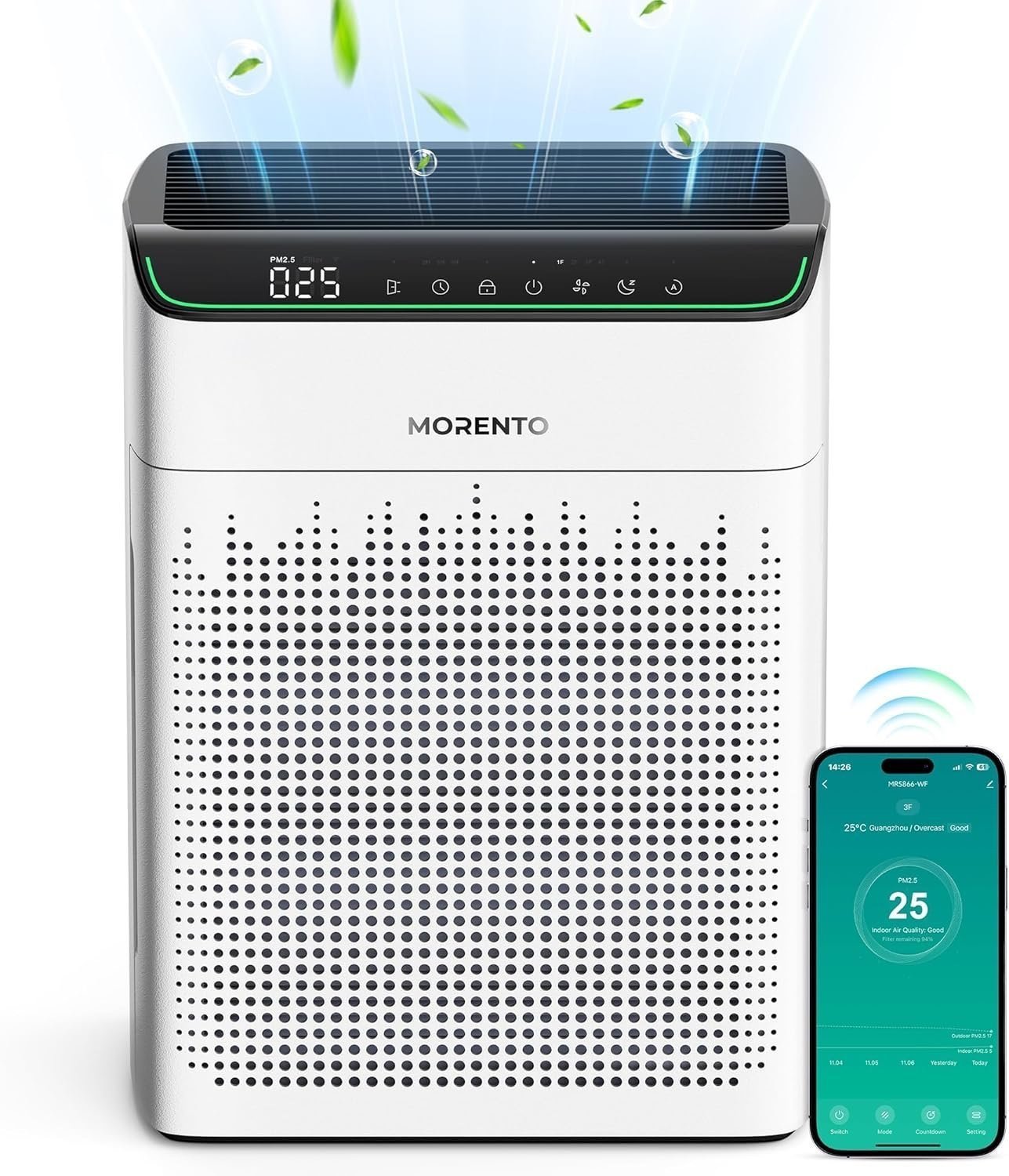 MORENTO Air Purifiers for Home Large Room Up to 1690 ft² with PM 2.5 Air Quality