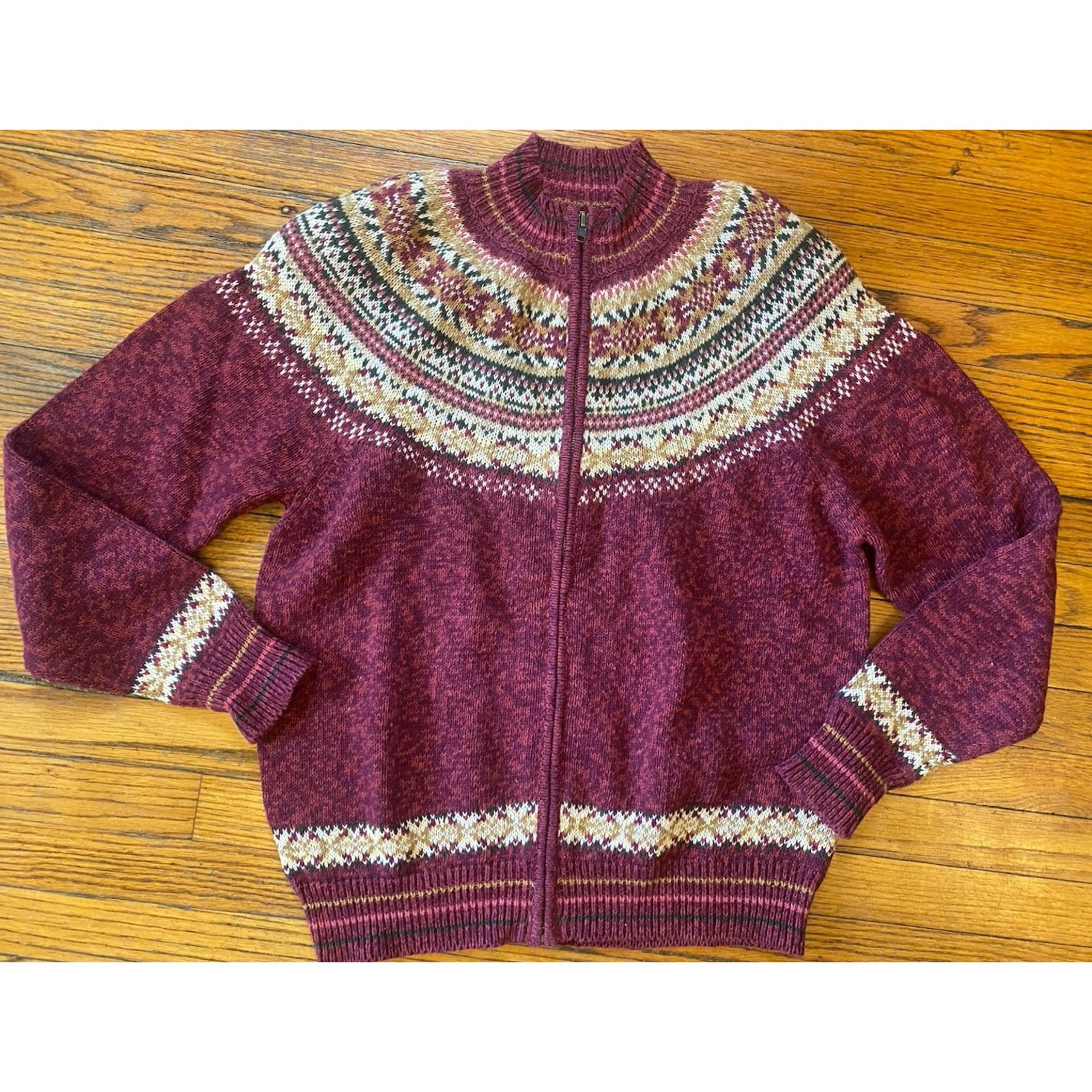 Vtg Heirloom Collectibles Zip Cardigan Sweater Fair Isle Women’s S Shoulder Pad