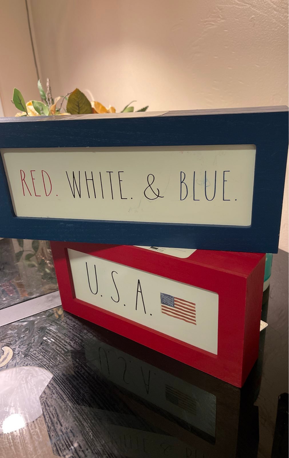 Rae Dunn red white and blue and USA desk