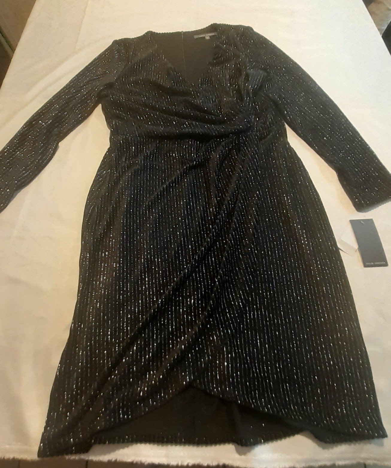 Julia Jordan Short Dress Womens Black V-Neck Wrap Long Sleeves