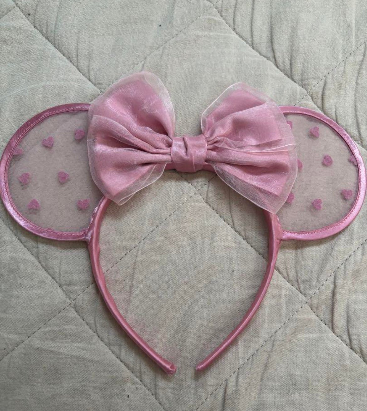 Tokyo Disney Ears headband Minnie Ribbon Tulle (heart/pink)