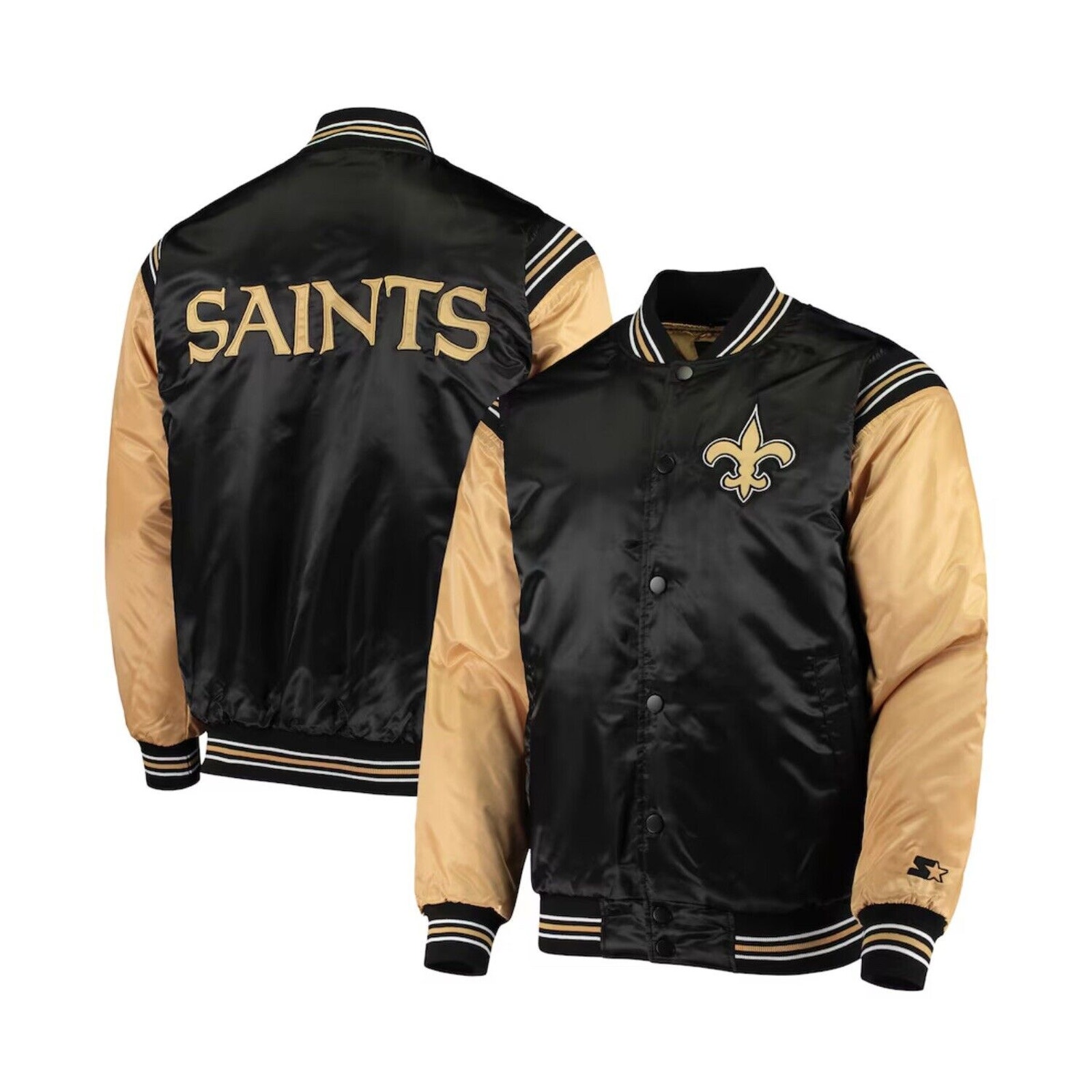 Starter Vintage New Orleans Saints NFL Jacket Satin Bomber Zip Black 4XL NWT
