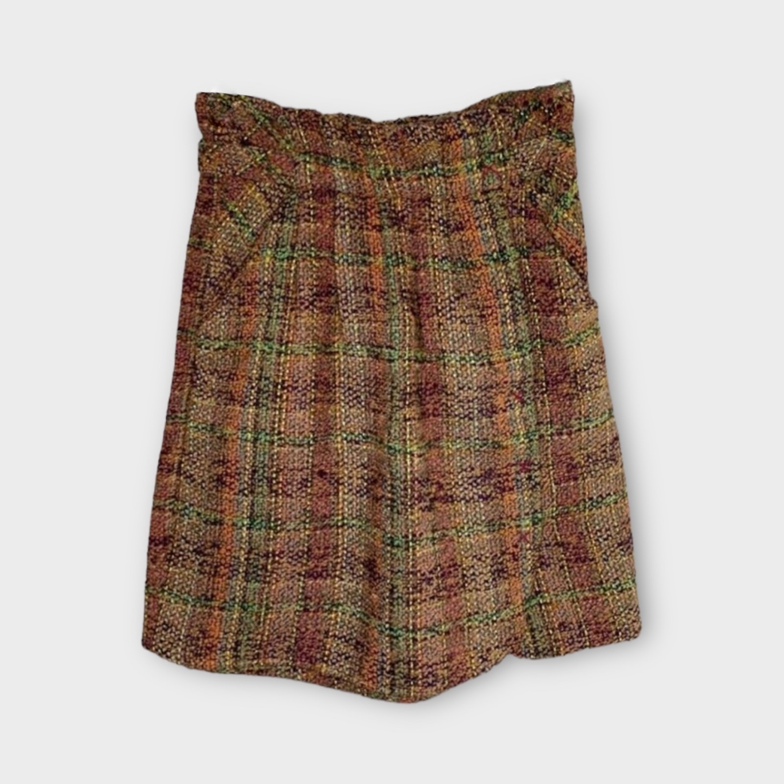 Odille Wicopy Plaid Tweed Paperbag Waist Skirt Size 2