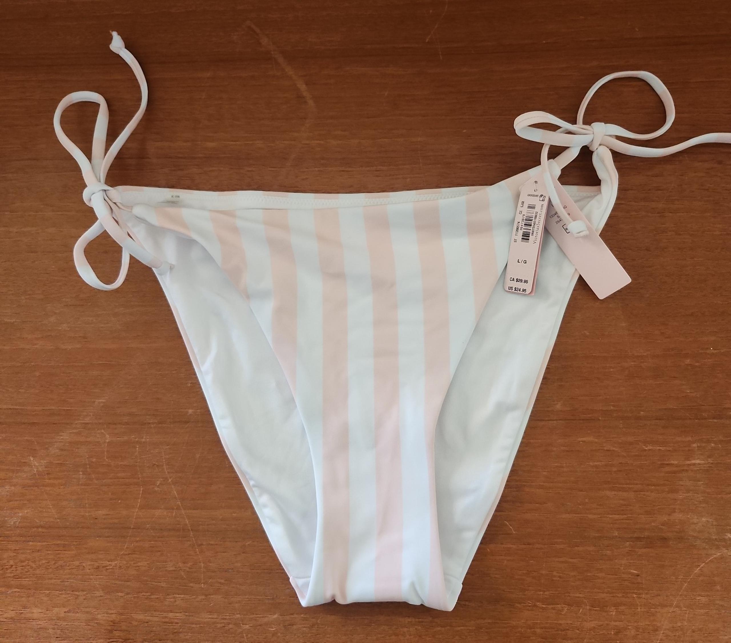 Victoria's Secret VS swimwear striped bikini bottom with string ties Sz Lg