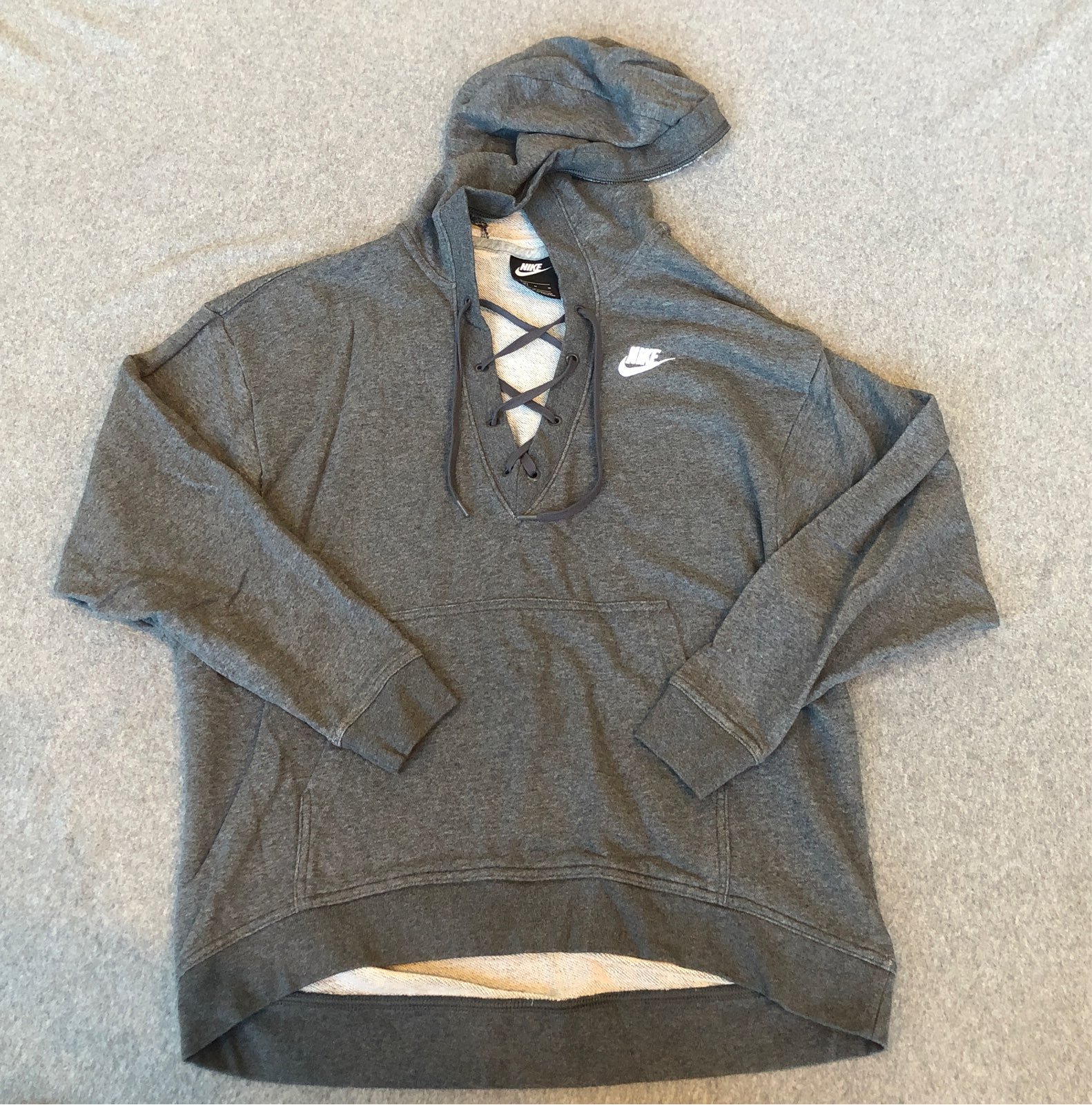 Womens Grey Nike Lace Up Hoodie Medium