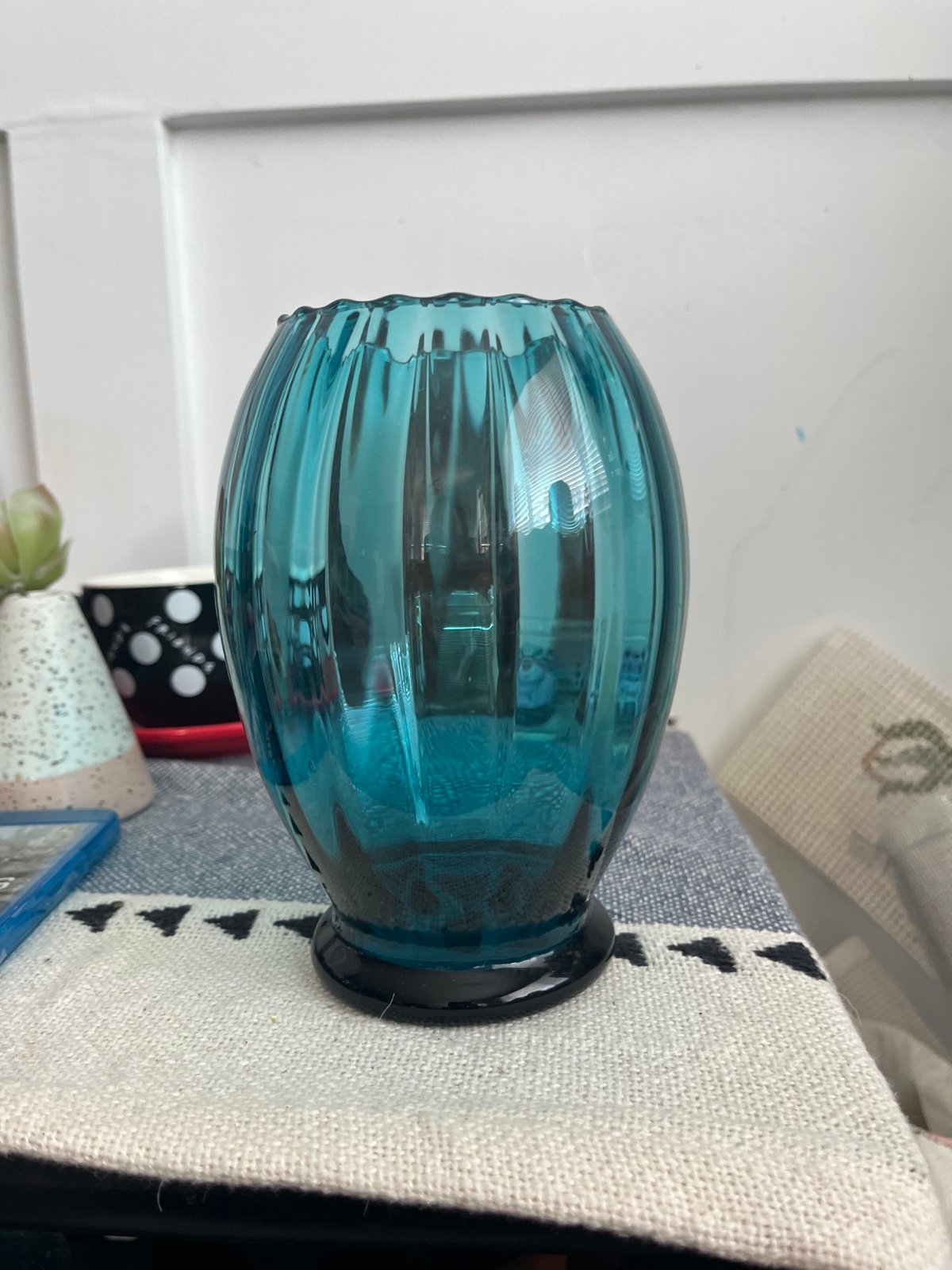 Vintage glass turquoise Empoli vase/jar
