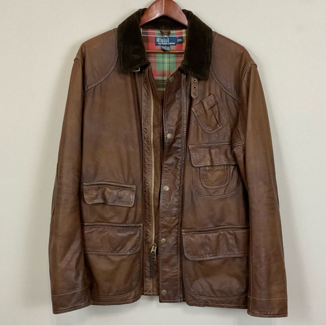 Polo Ralph Lauren Leather Jacket Coat Sz XL Brown Motorcycle Utility Biker