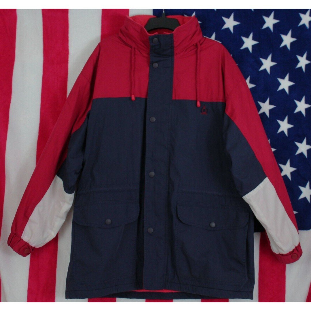 Vintage BUGLE BOY Men's M Medium Full Zip & Button Windbreaker Jacket w/Hood