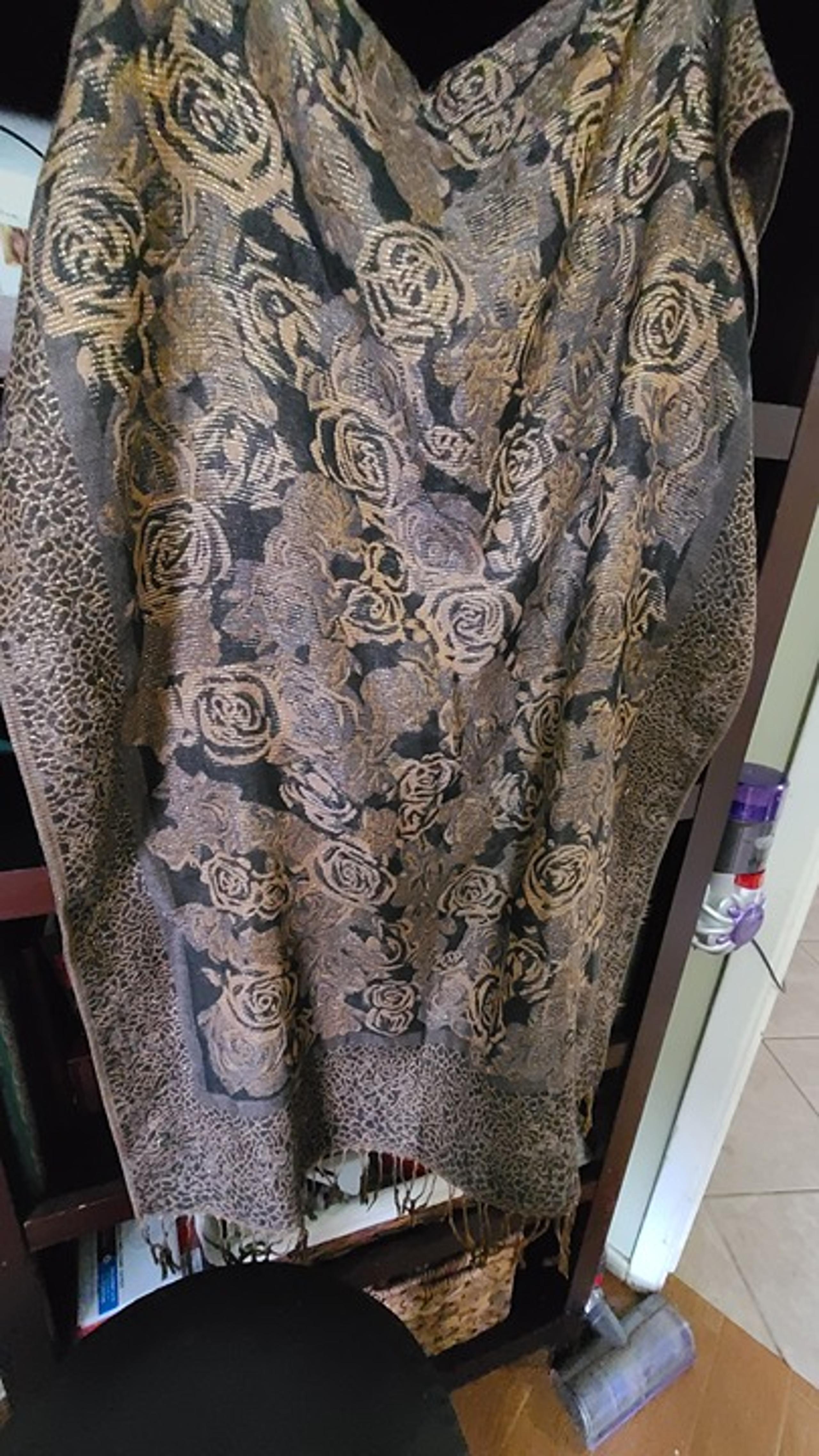 Susan Graver Black & Gold Fashion Scarf/Wrap (Pashmina) with Fringes