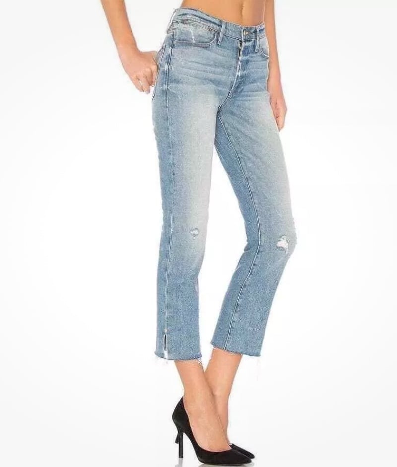 Frame Le High Straight In Surrey Jeans Raw Hem Edge Slit Ankle Size 25