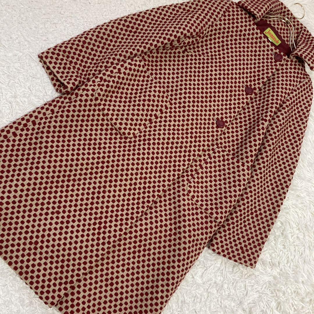 Jocomomola Wool Long Coat, Burgundy, Size 40, All-Over Pattern, Elegant for Adults