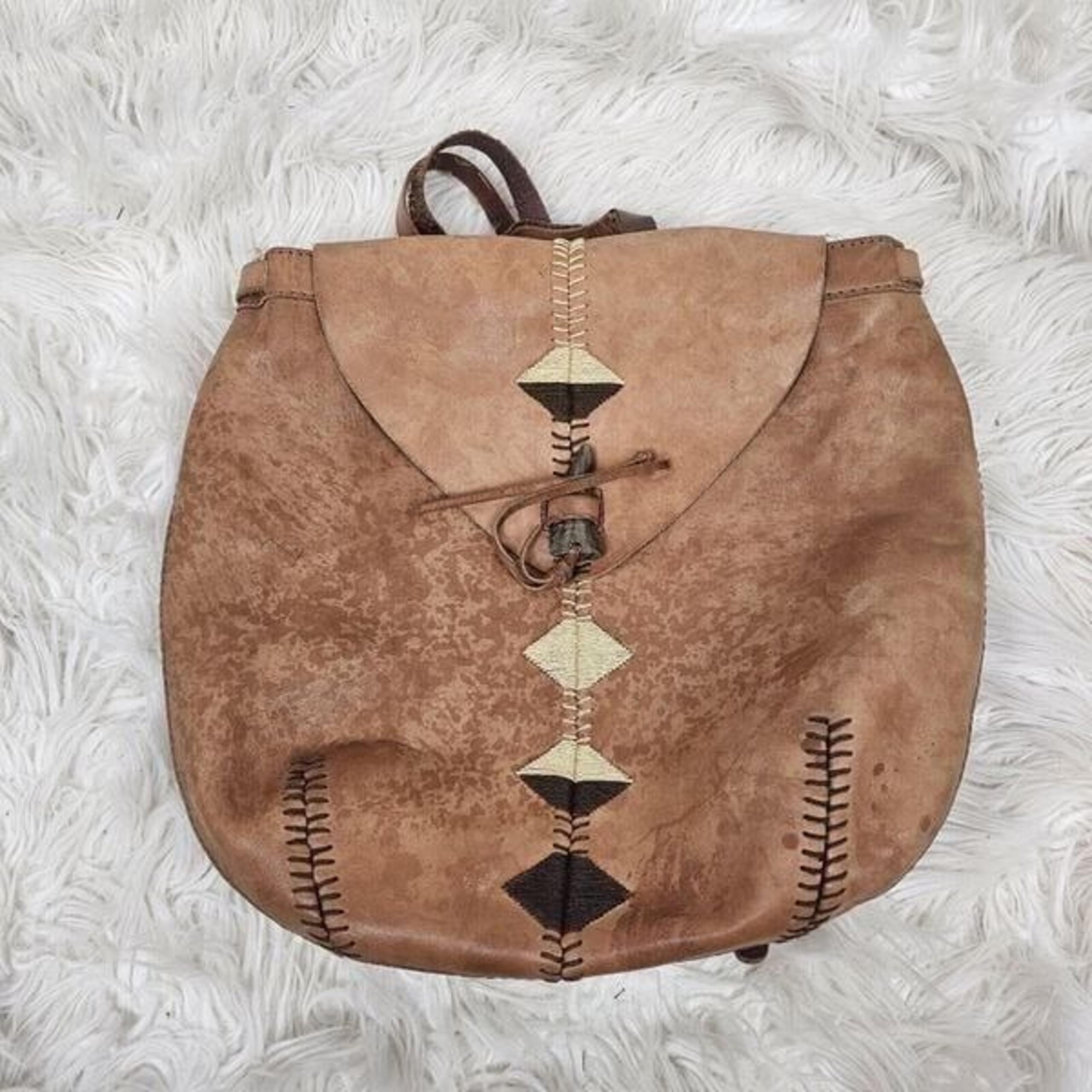 Lucky Brand Laguna  Cowhide Leather Backpack Purse Embroider Boho