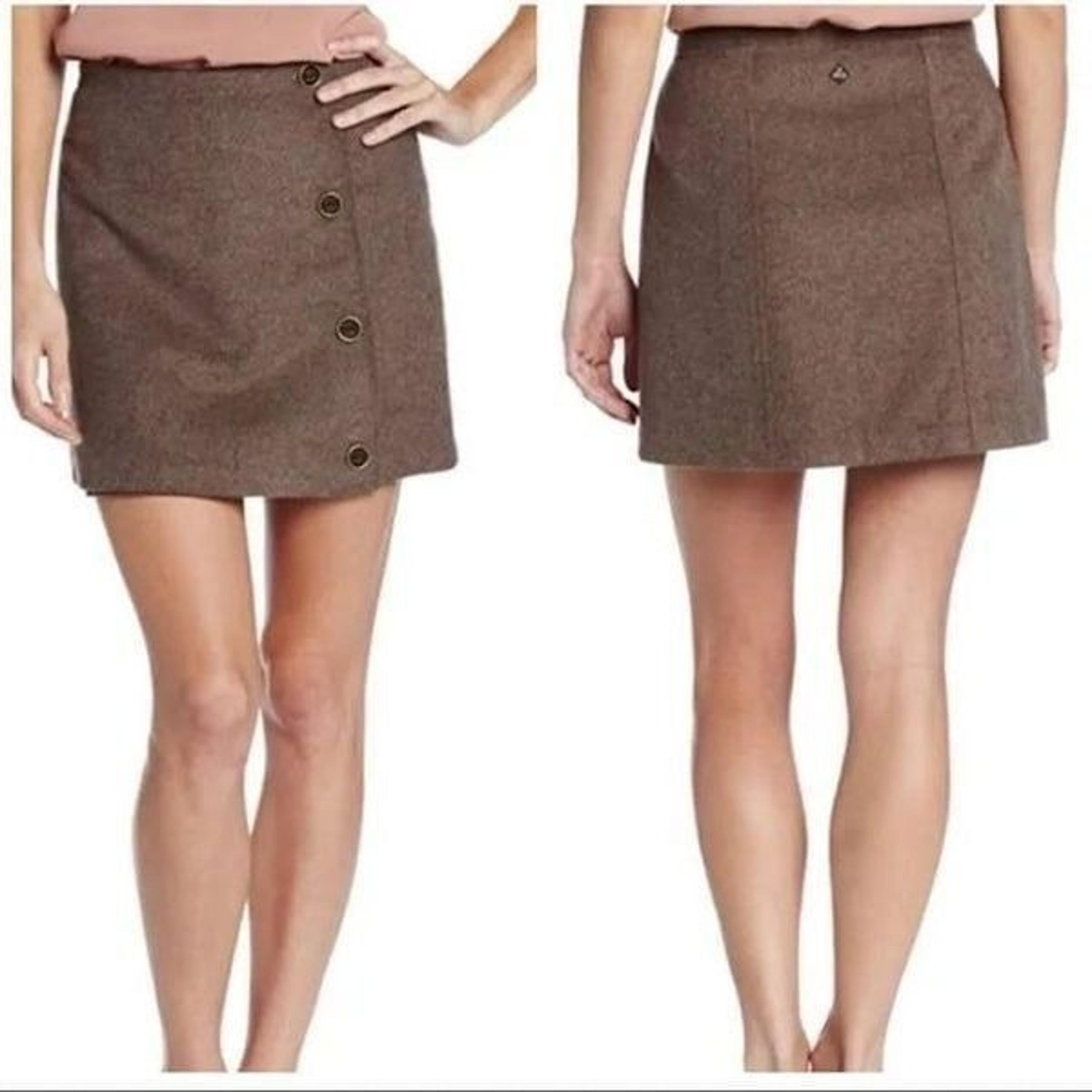 prAna Faux Wrap Wool Blend Nicky Espresso Brown Side Button Mini Skirt Size 2