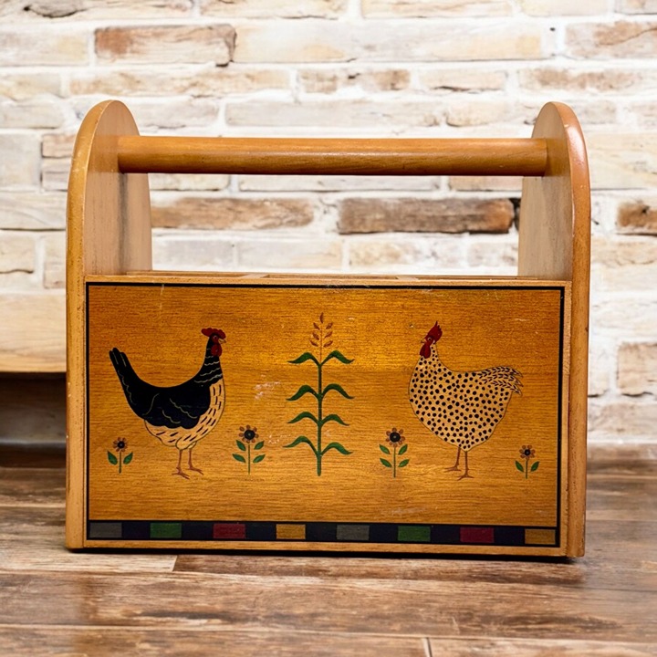 Vintage Kamenstein Wood Utensil Napkin Holder Chicken Rooster 10.5 x 9.5