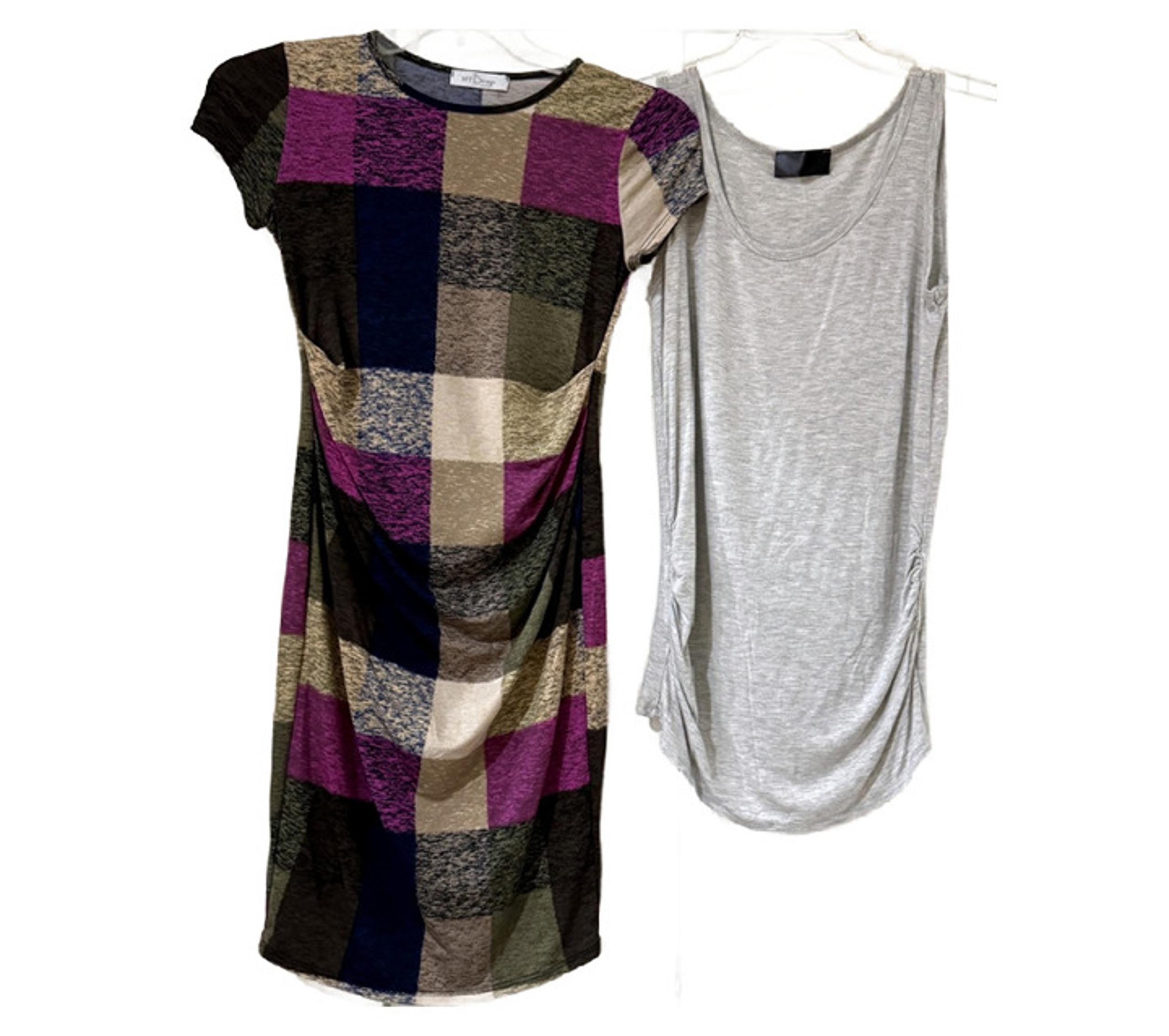 My Bump Plaid Maternity TShirt Dress Knit Casual & Gray Tunic Tank Top BUNDLE 2