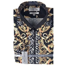 Avanti Uomo Men Shirt Black Gold White Casual Button Size 15-15.5 33/34