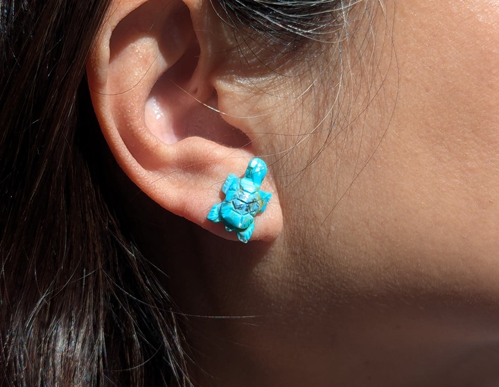 Genuine Navajo Handmade Earrings Turtle Turquoise Native American Jewelry ***