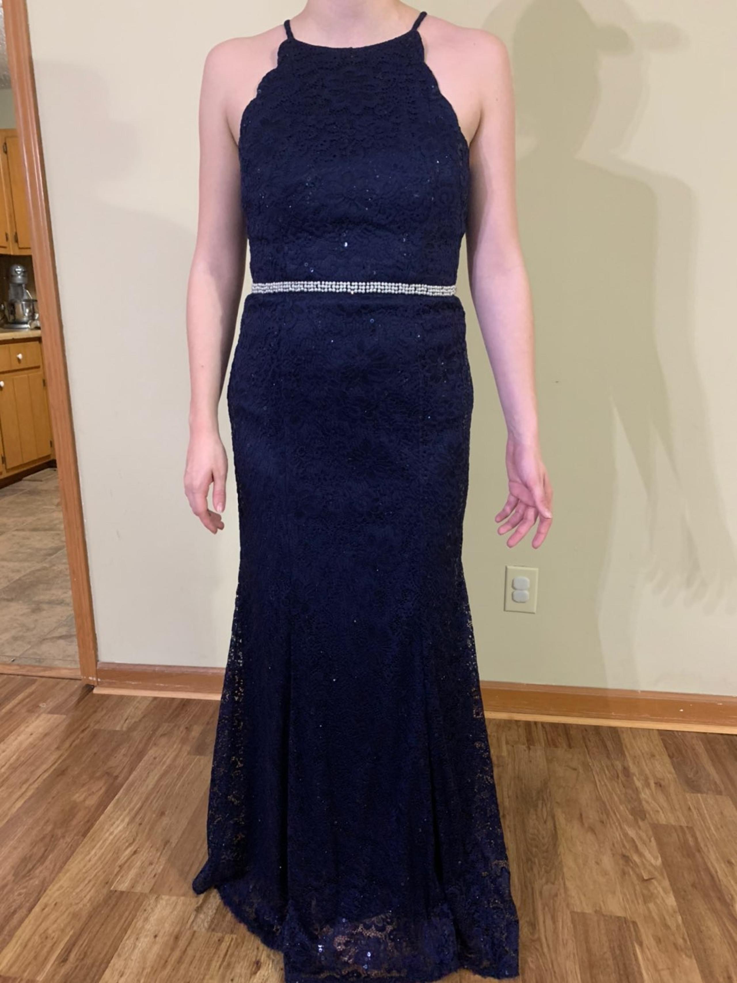 Prom Formal Dress Navy Lace Sequin