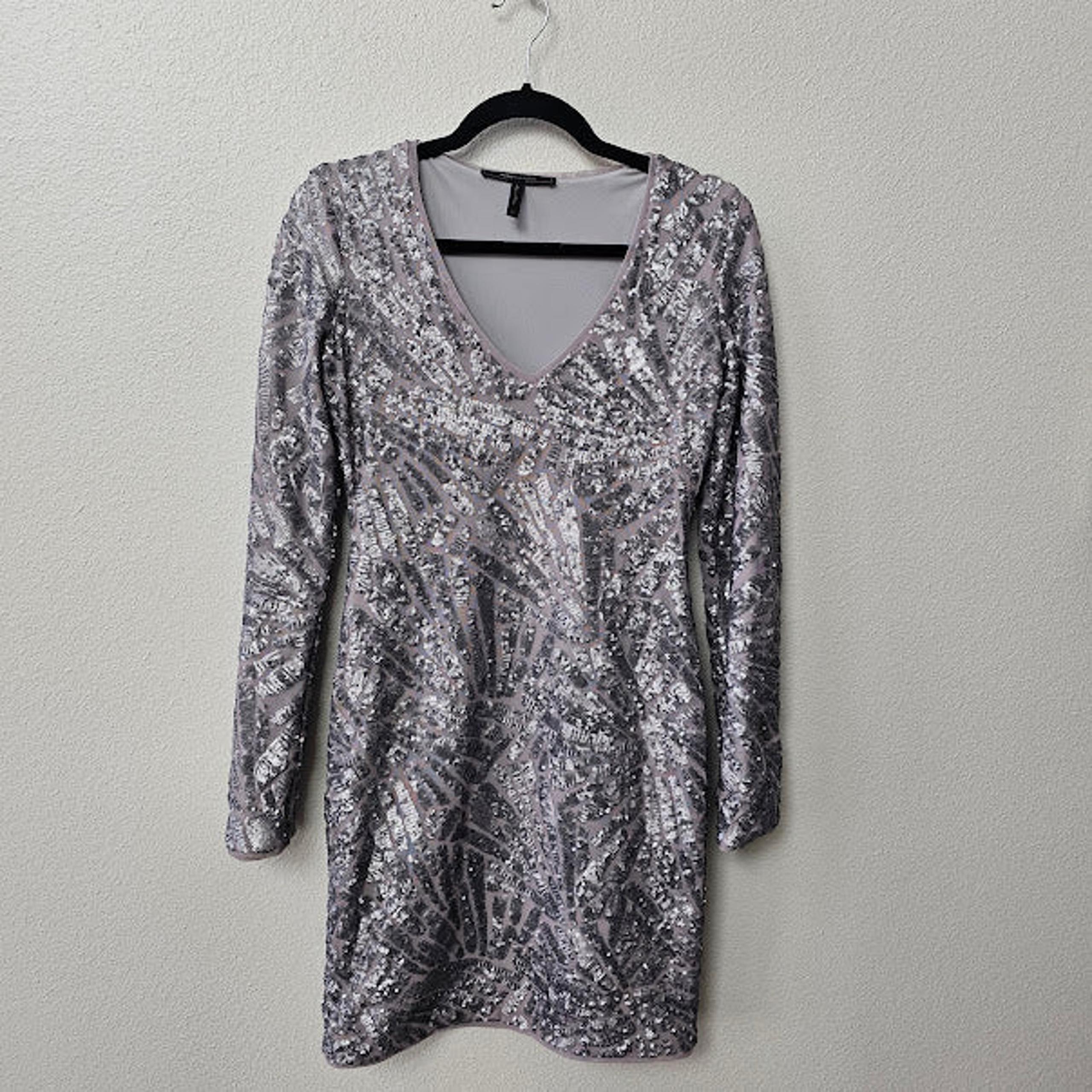 BCBG Maxazria Silver Sequined Dress- Women's Small