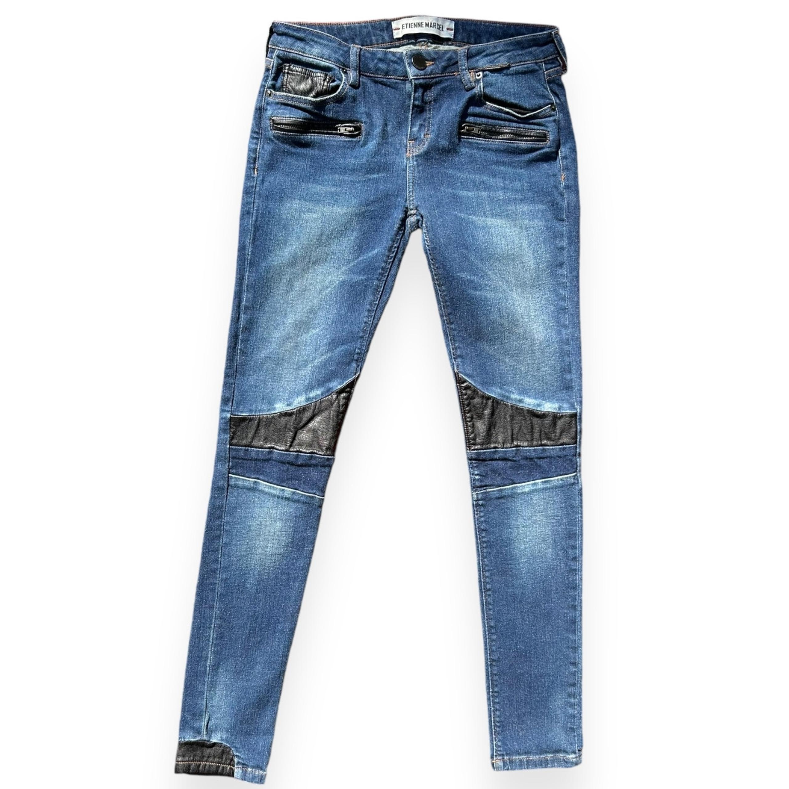 Etienne Marcel Moto Skinny Jeans Motorcycle Look Low Rise Faux Leather size 30