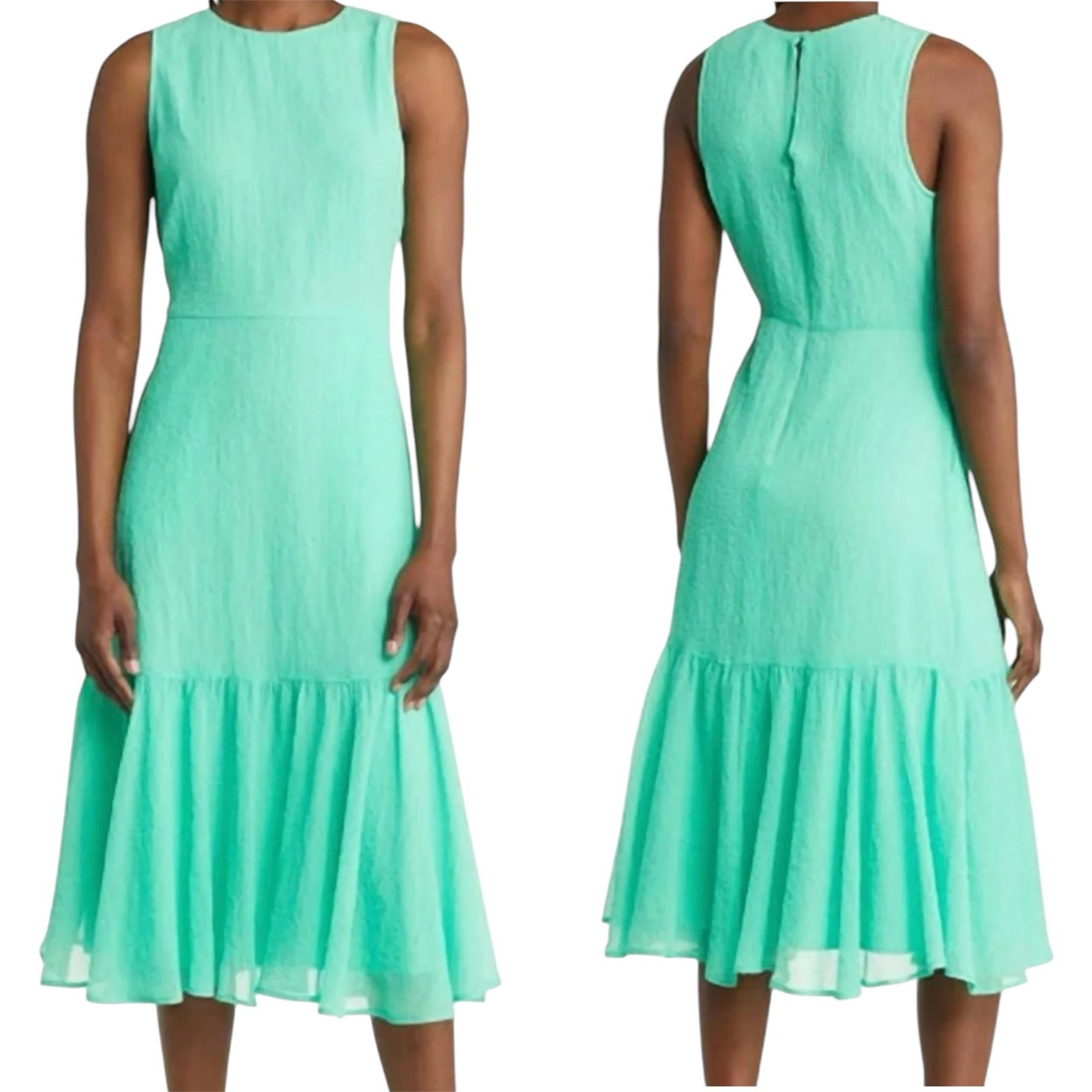 Chelsea28 Midi Dress XL Tiered Ruffle Hem Sleeveless In Green Katydid Keyhole