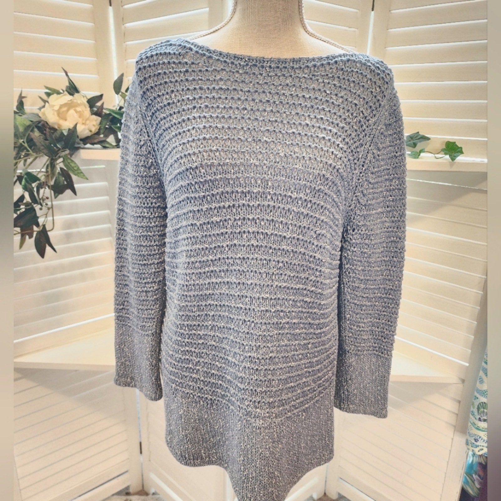 LAFAYETTE 148 NEW YORK CABLE KNIT BLUE SWEATER LARGE
