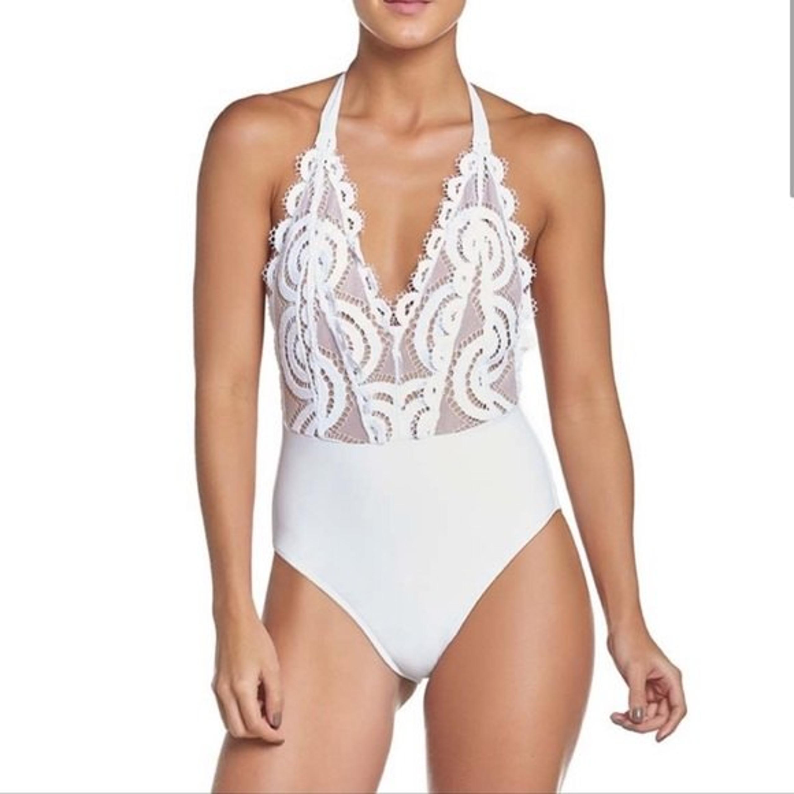 PilyQ White Lace Halter one piece swimsuit