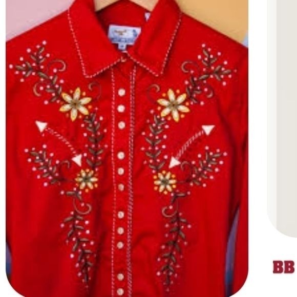 Panhandle Slim Vintage The Sissy LSlv Rhinestones Snap Embroidered Sz XL Blouse