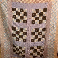 Vintage Square Block Patchwork Hand Made Quilt Blanket Tie Yarn Knot Heavy