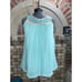 Pajama top satin lace and sheer aqua blue tan