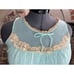 Pajama top satin lace and sheer aqua blue tan