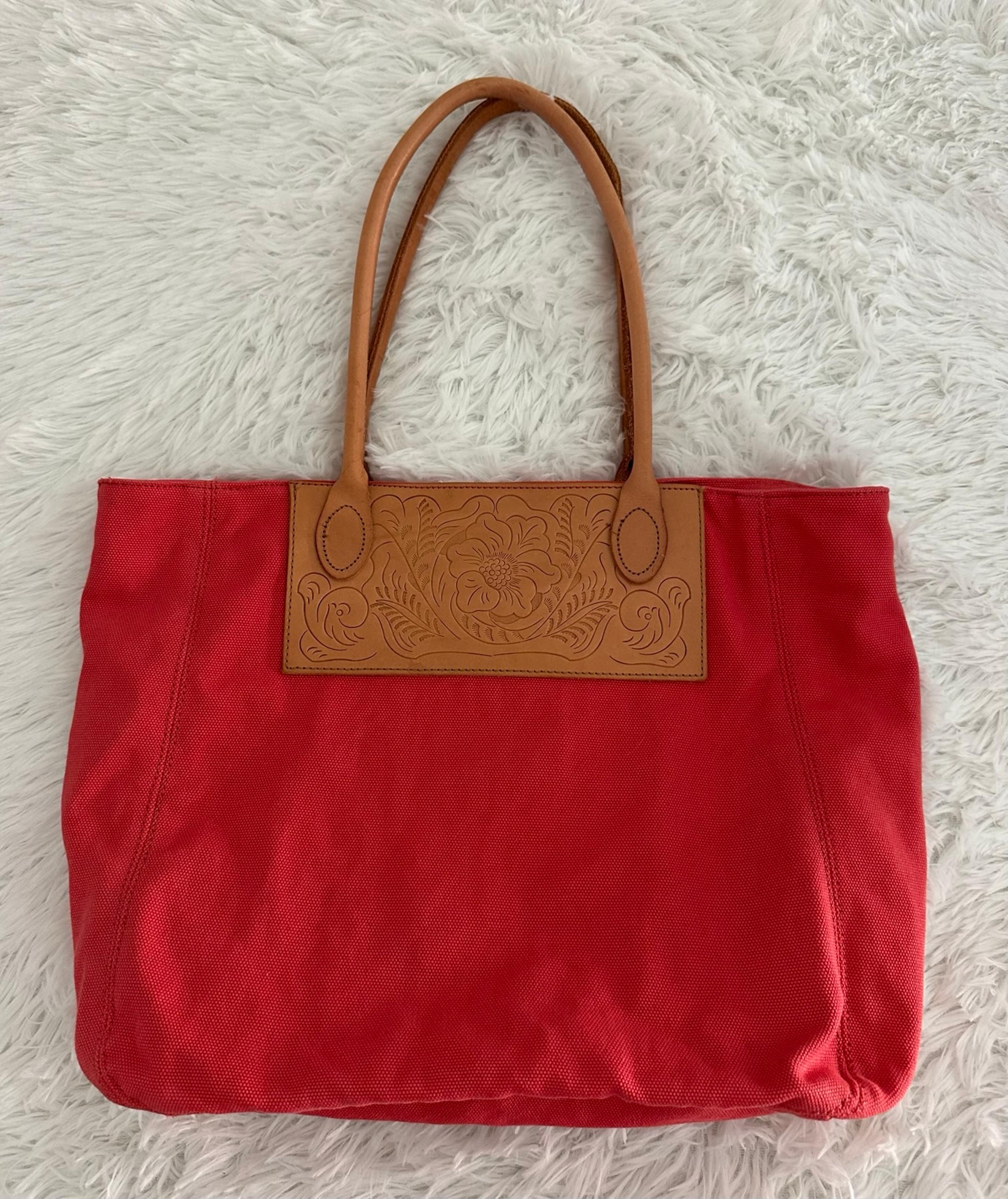 Lucky Brand Leather Floral Embossed Patch Canvas Tote bag