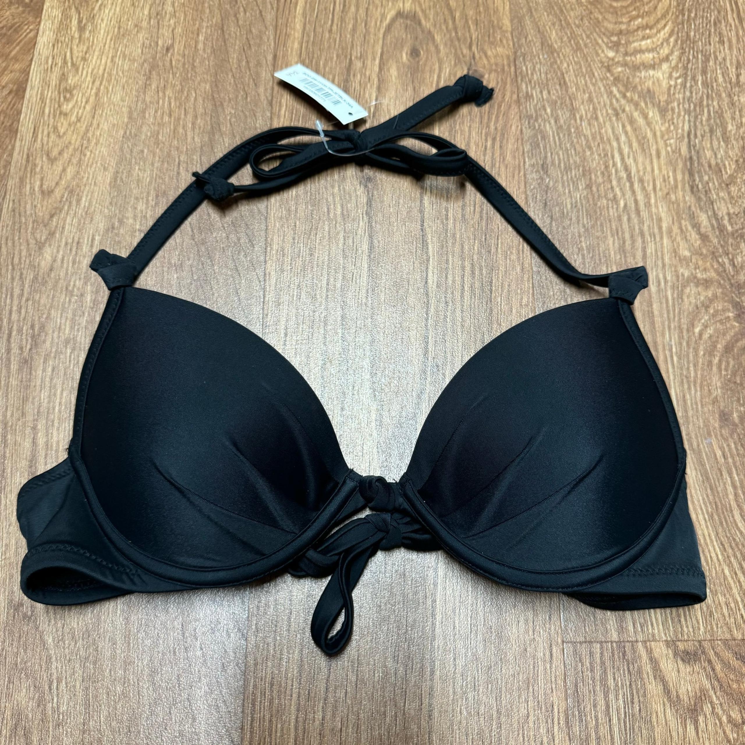 Adore Me Womens Solid Black Push Up Halter Bikini Swim Top Size 34A Bra Cup