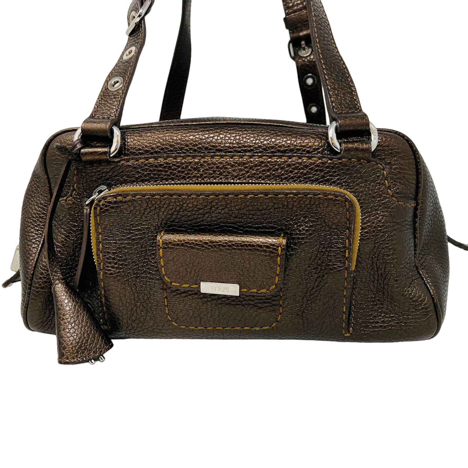 Tod's Media Giorno Pebble Leather Hobo Bag Shoulder Baguette Metallic
