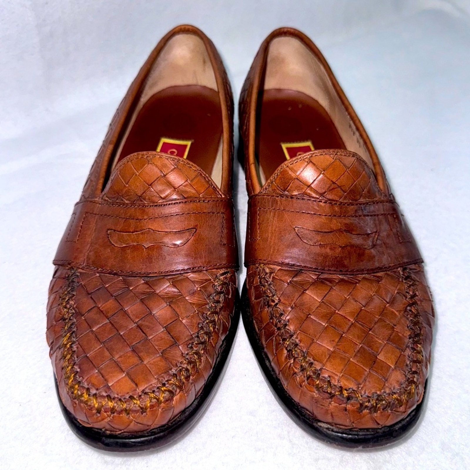 EUC Cole Haan Bragano Brown Leather Woven Penny Loafers Men’s size 9 Slip-on