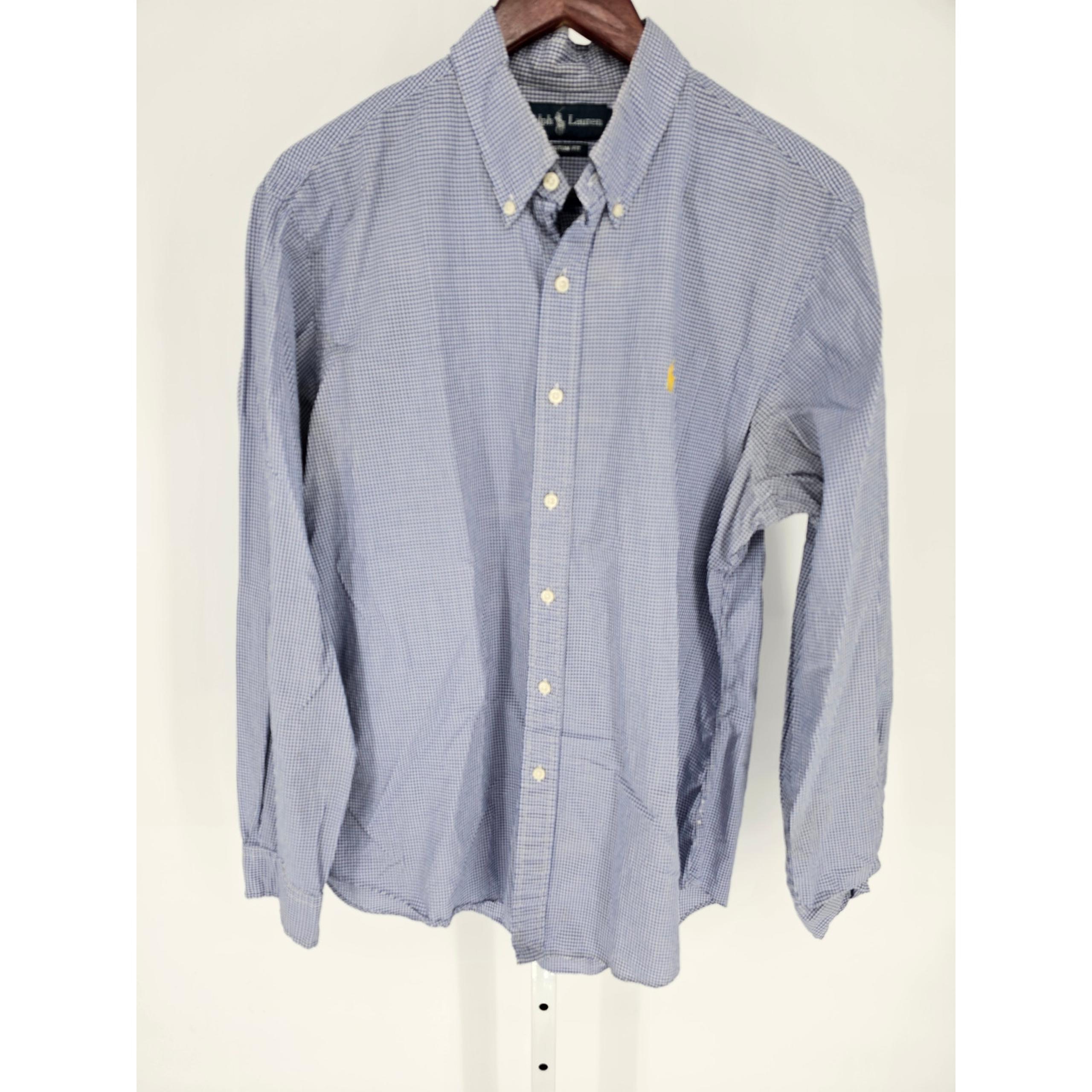 Ralph Lauren Custom Fit Mens Sz L Long Sleeve Dress Shirt Blue White Plaid