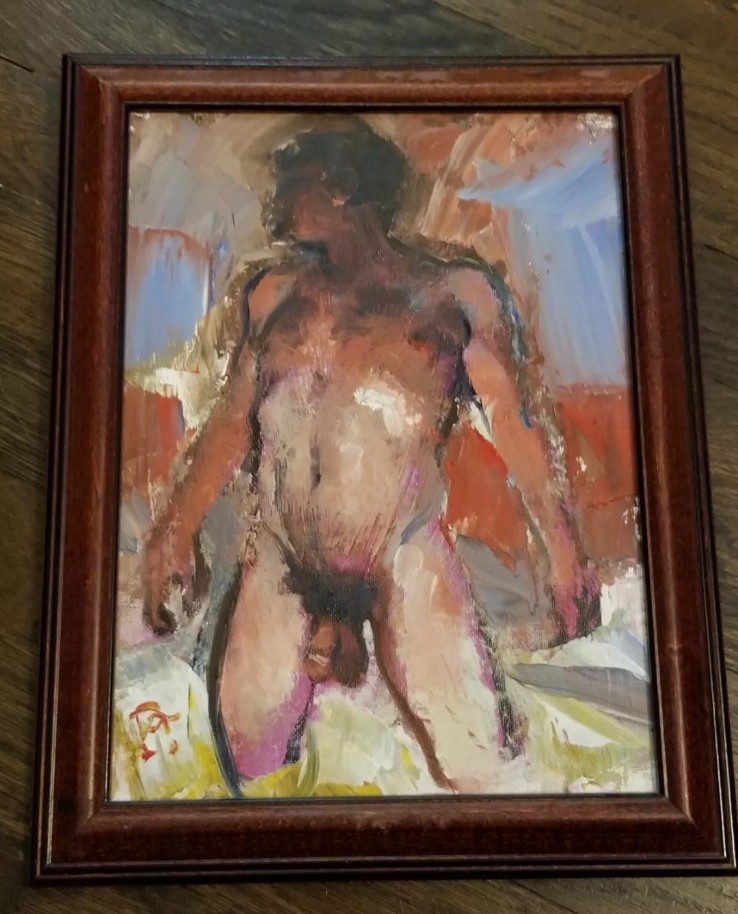 Philip Gladstone Original Painting Early Work Nude Male Standing Strong