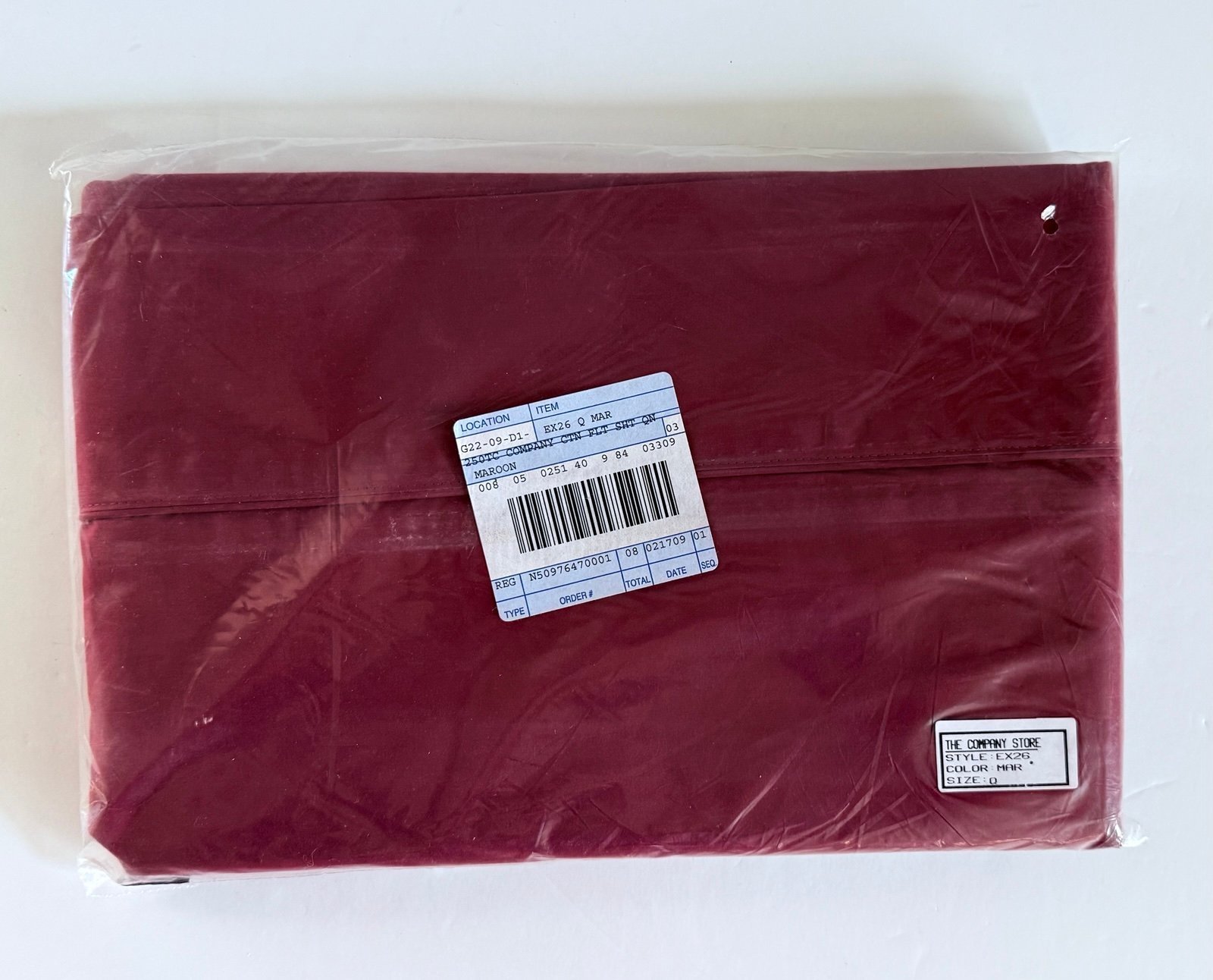 The Company Store 250 TC Sateen Flat Sheet Queen in Maroon Cotton Brand New