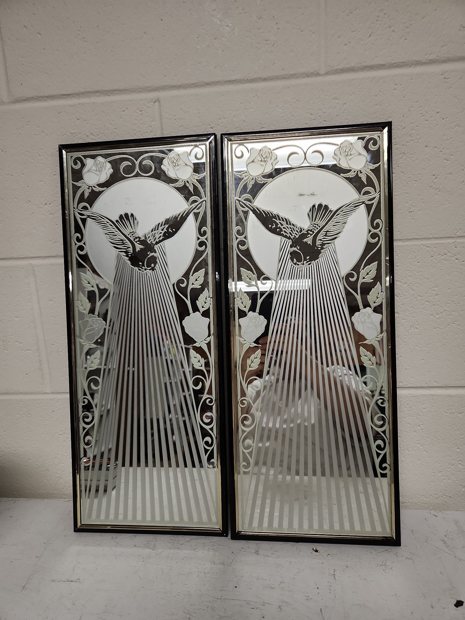 Mid century vintage mirror bird wall decor set of 2 RARE