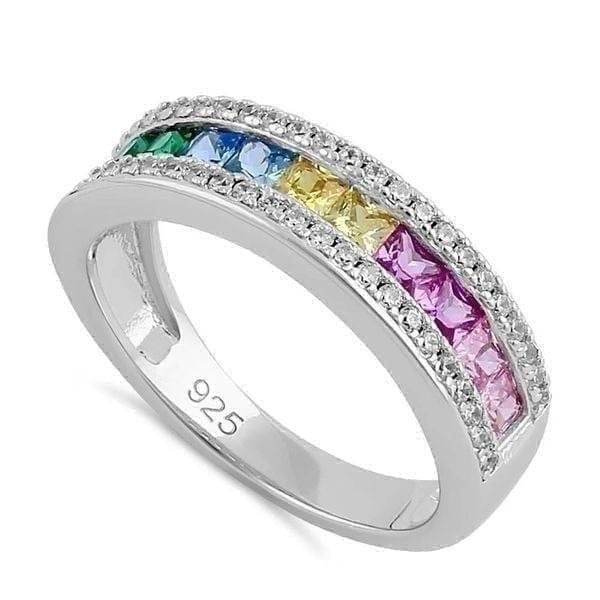 Sterling Silver Multicolor Rainbow CZ Band Ring Size 4 New