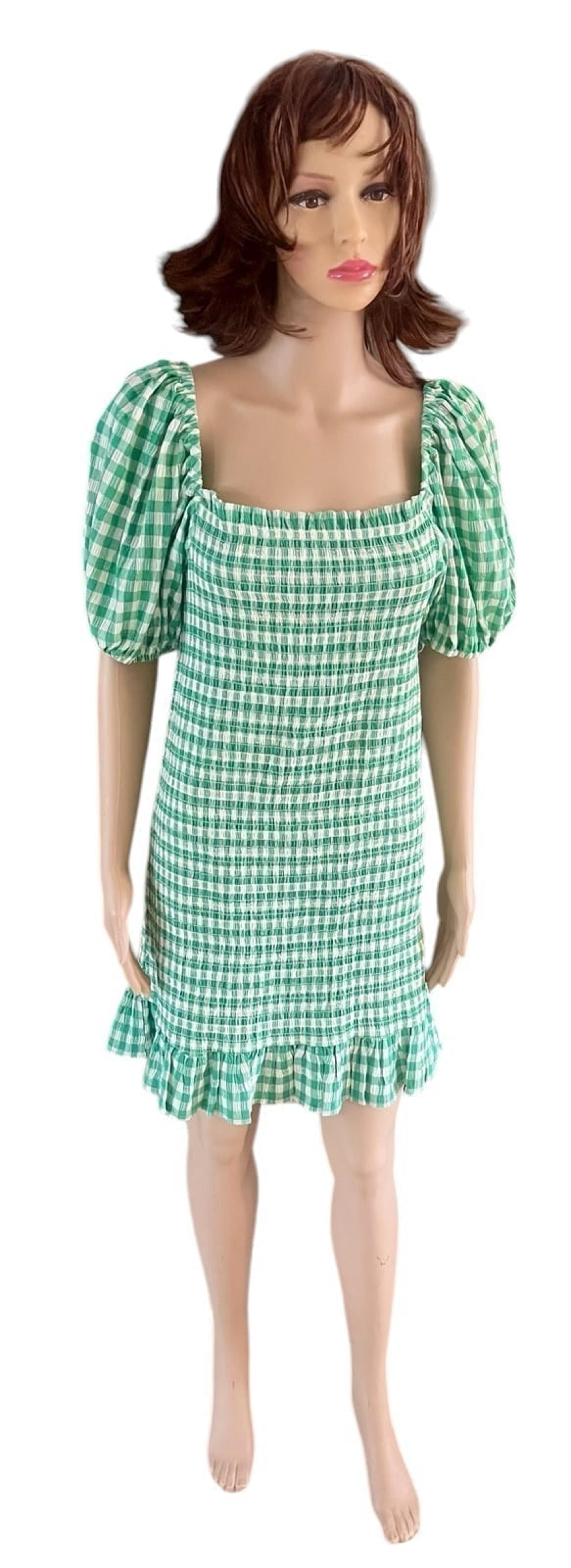 BB Dakota Steve Madden Green and White Puff Sleeve Dress