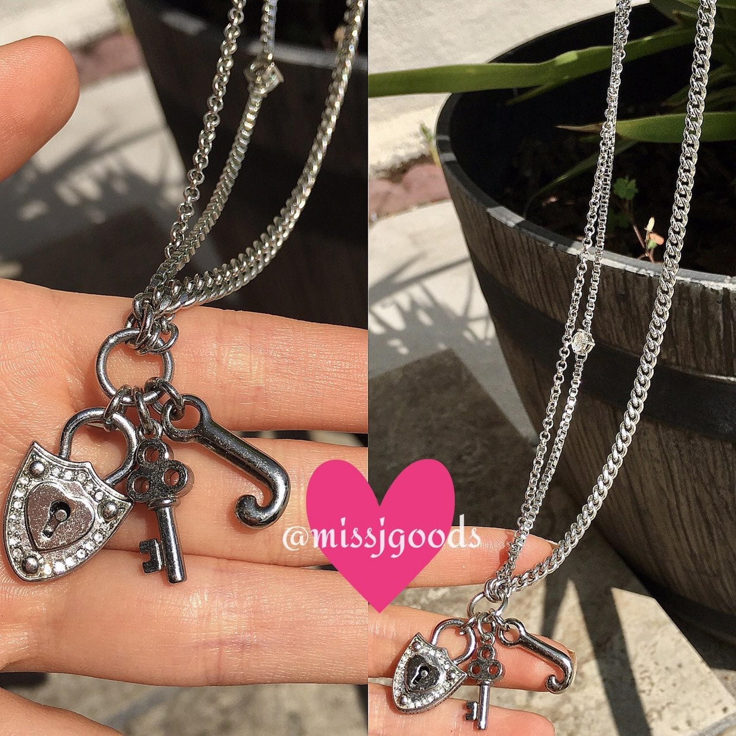 “J” Crown Key Lock Silver Charm Necklace